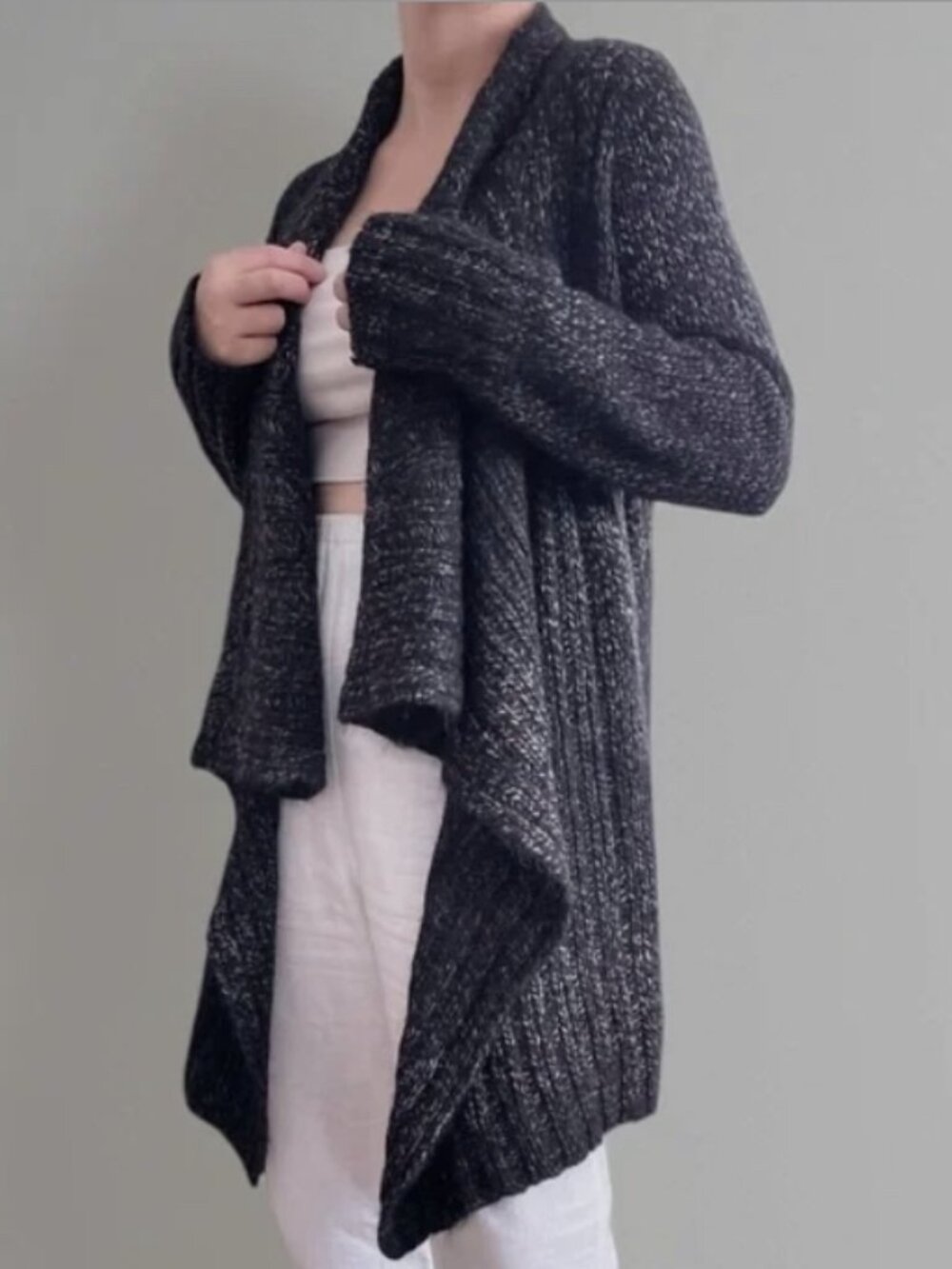 Eileen Fisher Alpaca Wool Drape Cardigan in Charcoal Size XL